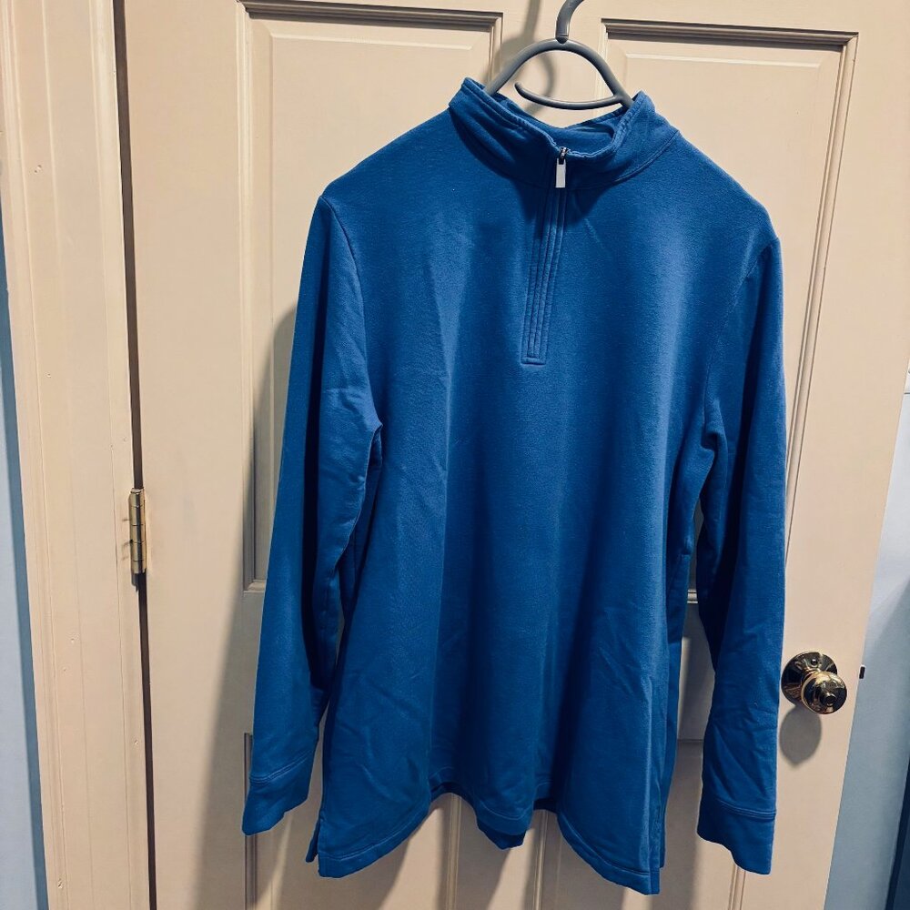 Partial Zip front Sweat Shirt by Lands' End in Medium Blue (unisex) - Size XL